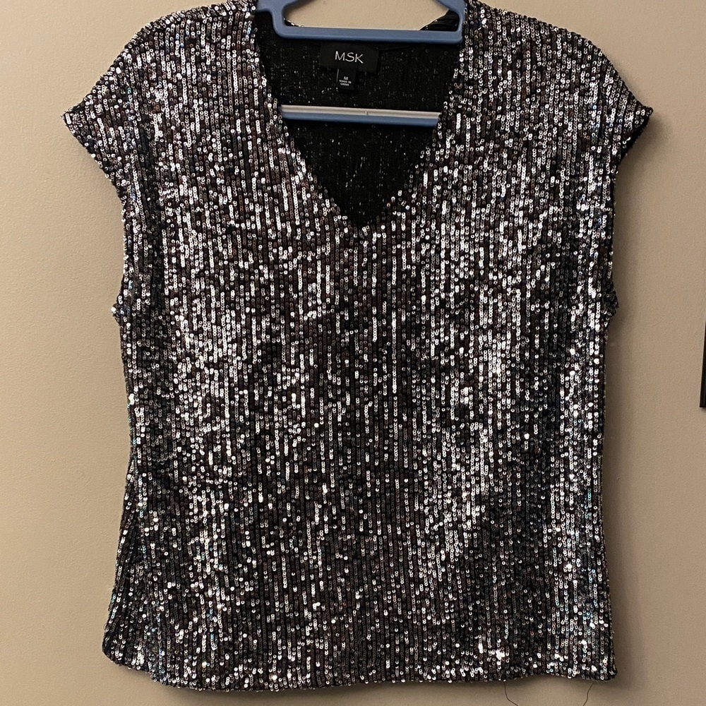 MSK Black and Silver Sequin Blouse